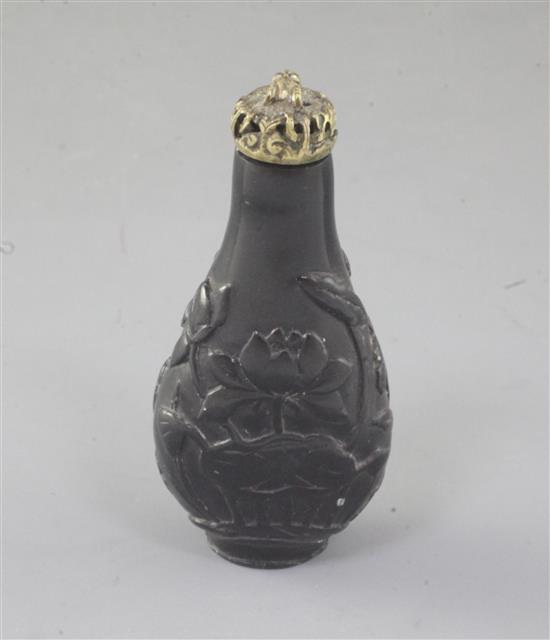 A Chinese jet pear-shaped snuff bottle, 19th century, 6.7cm excluding stopper (no. 792)